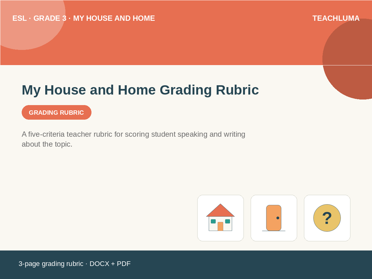 Grade 3 My House and Home Grading Rubric