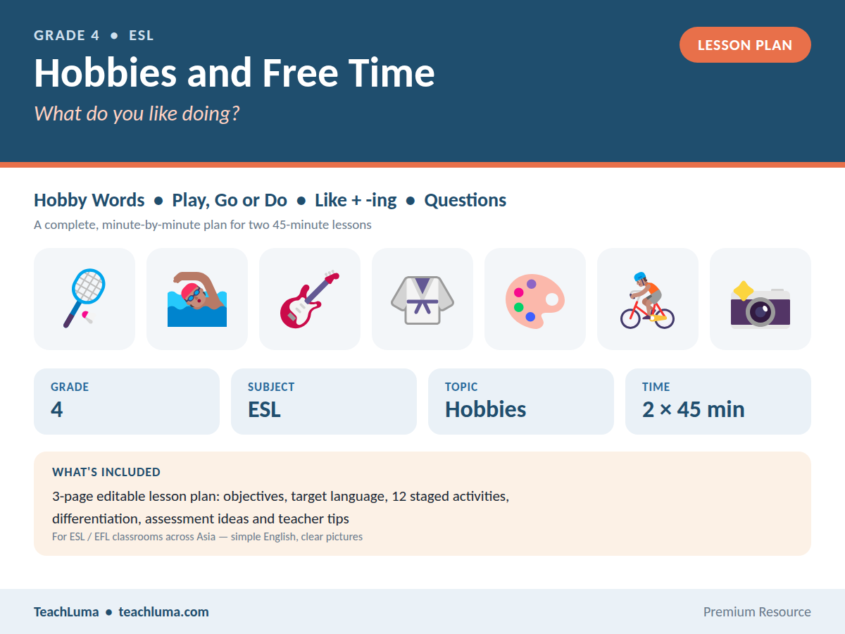 Grade 4 ESL Lesson Plan: Hobbies and Free Time — What Do You Like Doing?