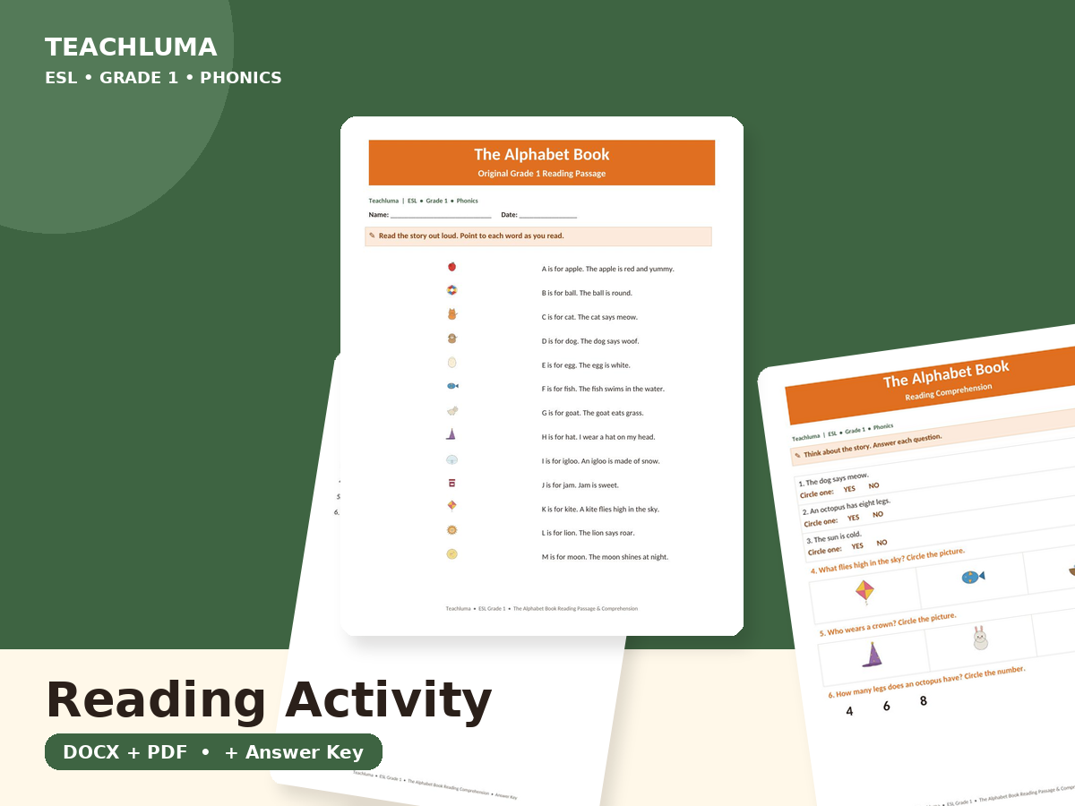 The Alphabet Book — Reading Passage & Comprehension