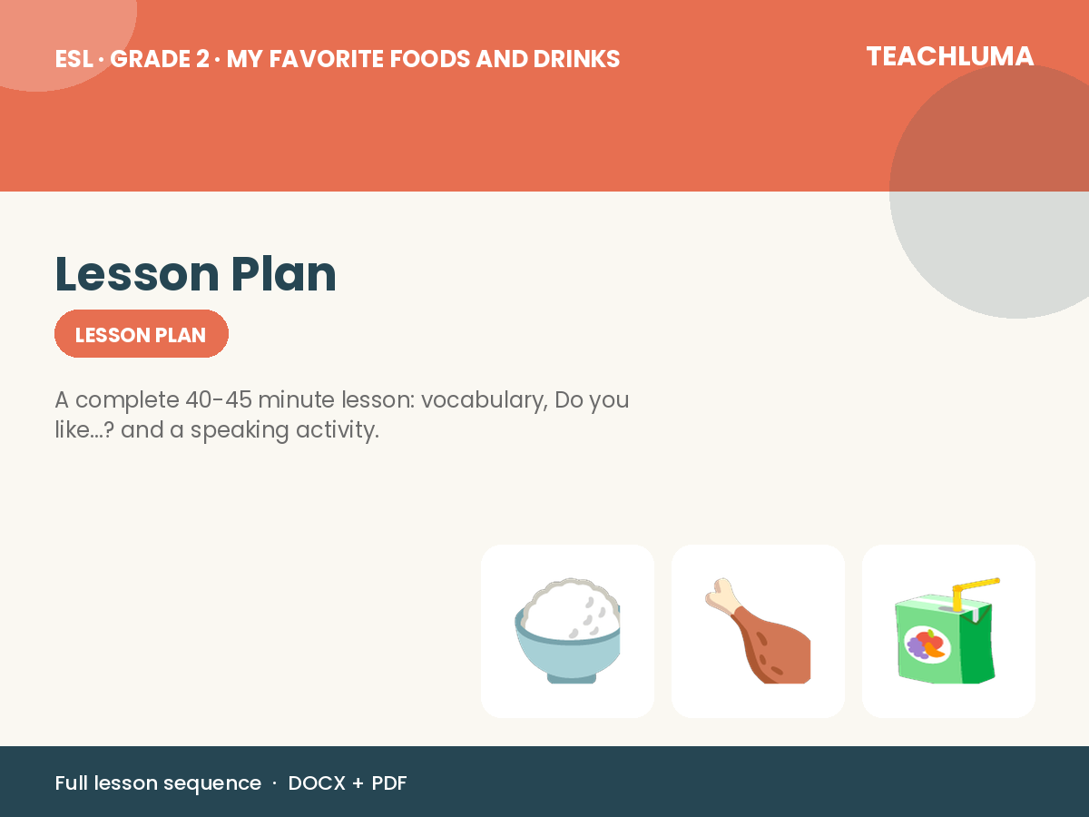 Grade 2 My Favorite Foods and Drinks Lesson Plan