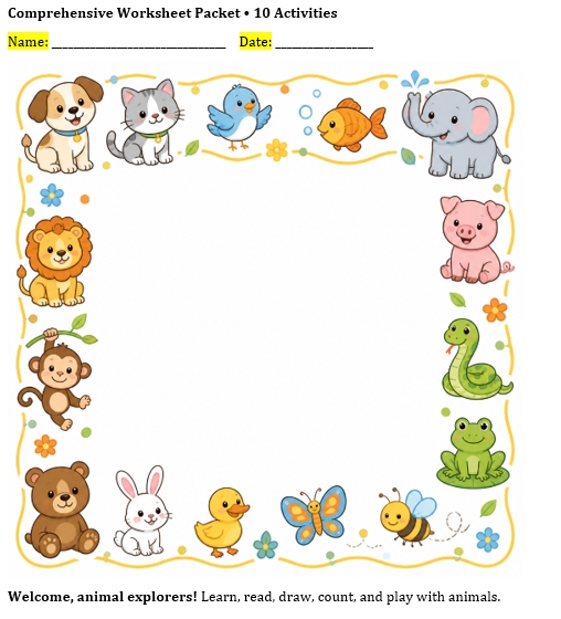 Grade 1 ESL - Animals Worksheets Bundle