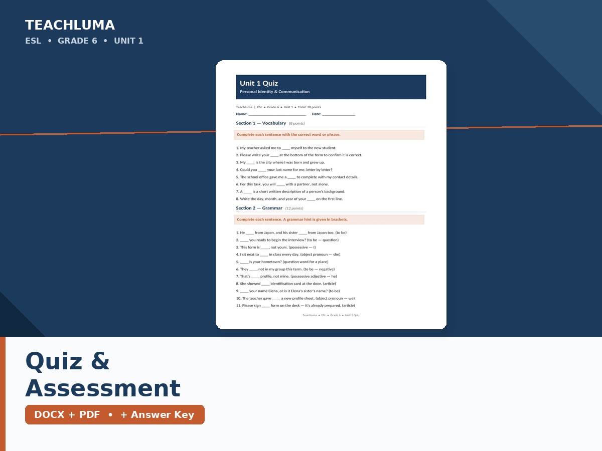 Unit 1 Quiz & Assessment — Personal Identity & Communication