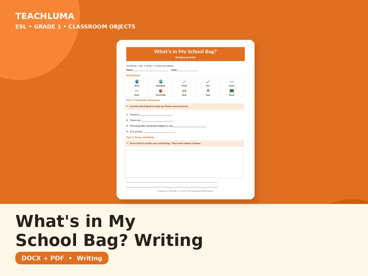 What's in My School Bag? — Writing Activity