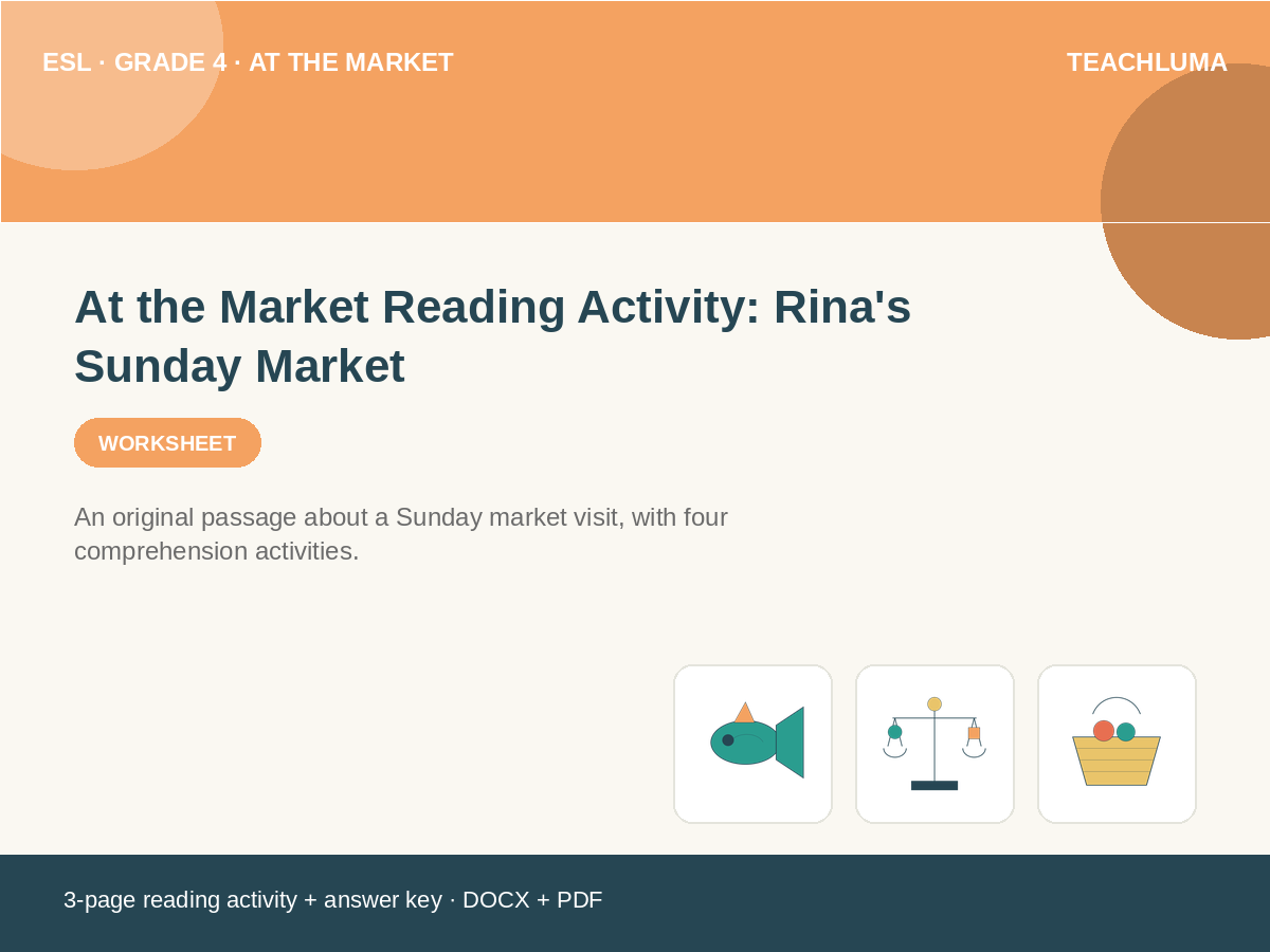 Grade 4 At the Market Reading Activity: Rina's Sunday Market