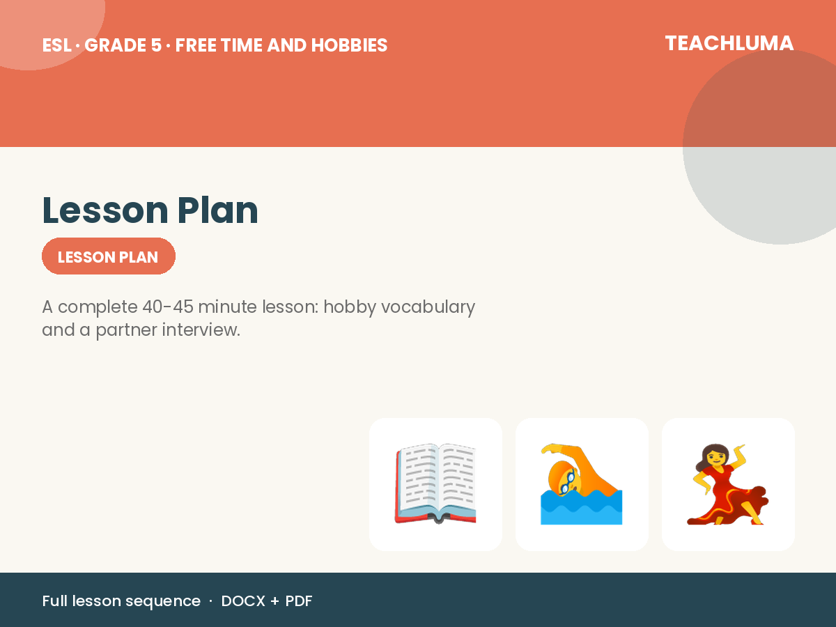Grade 5 Free Time and Hobbies Lesson Plan