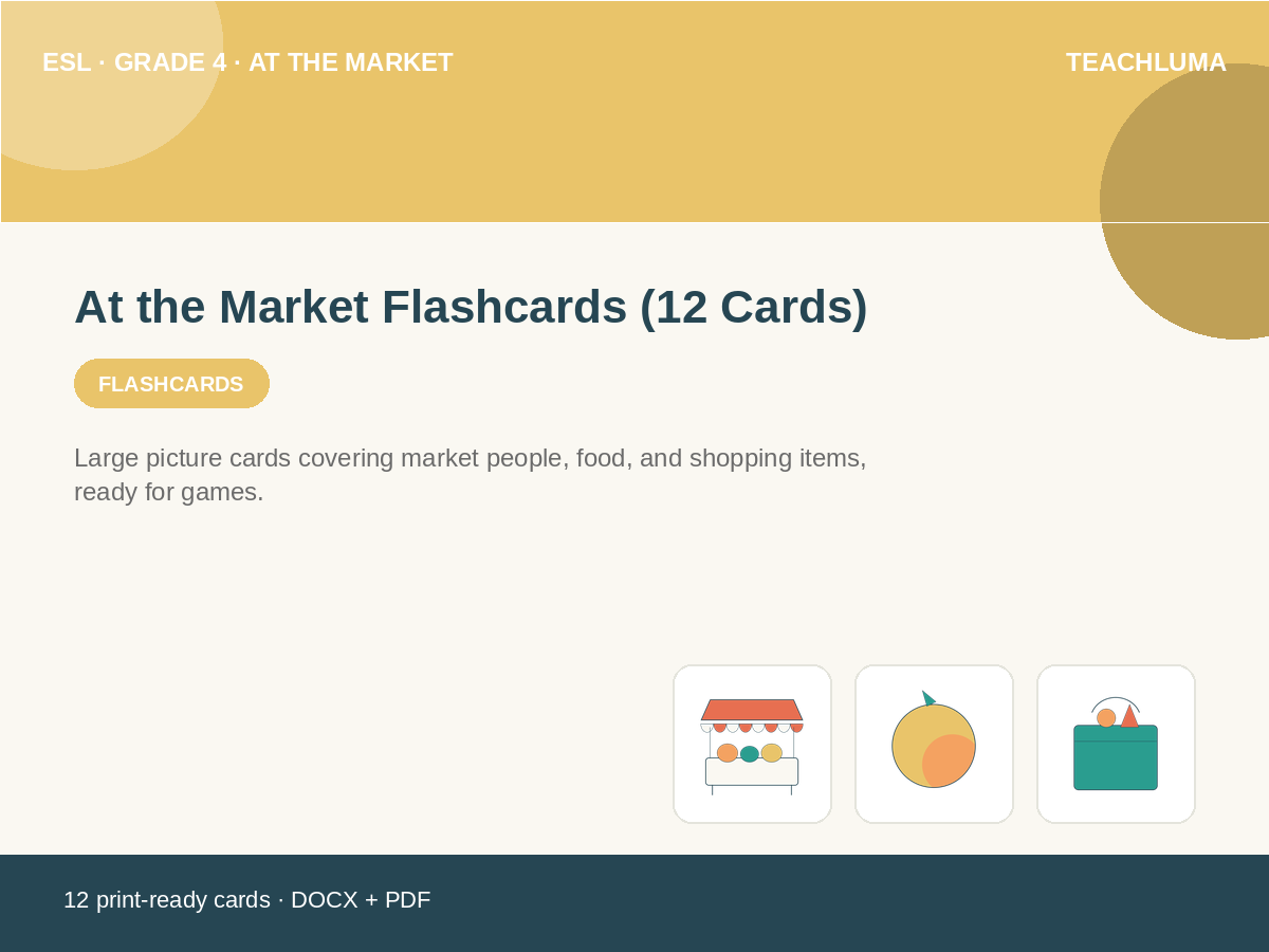 Grade 4 At the Market Flashcards (12 Cards)