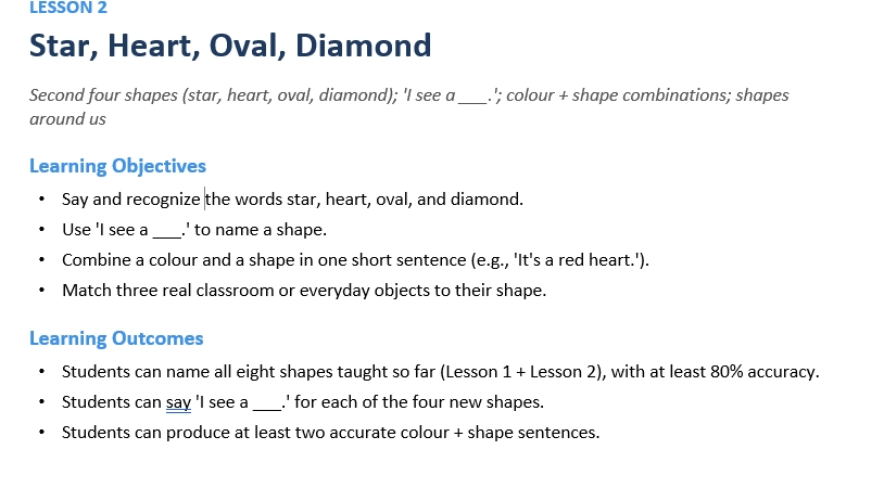 Shapes (Grade 2 – ESL)