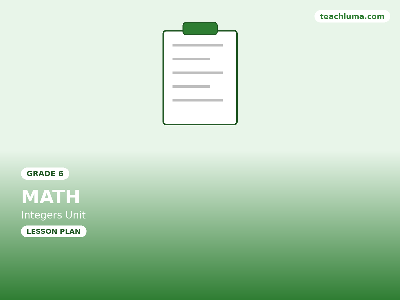 Grade 6 Integers Unit Lesson Plan