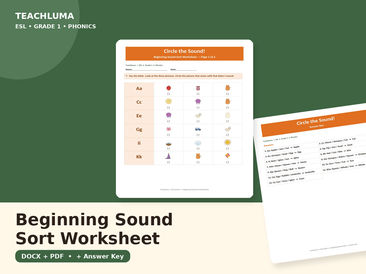 Beginning Sound Sort Worksheet