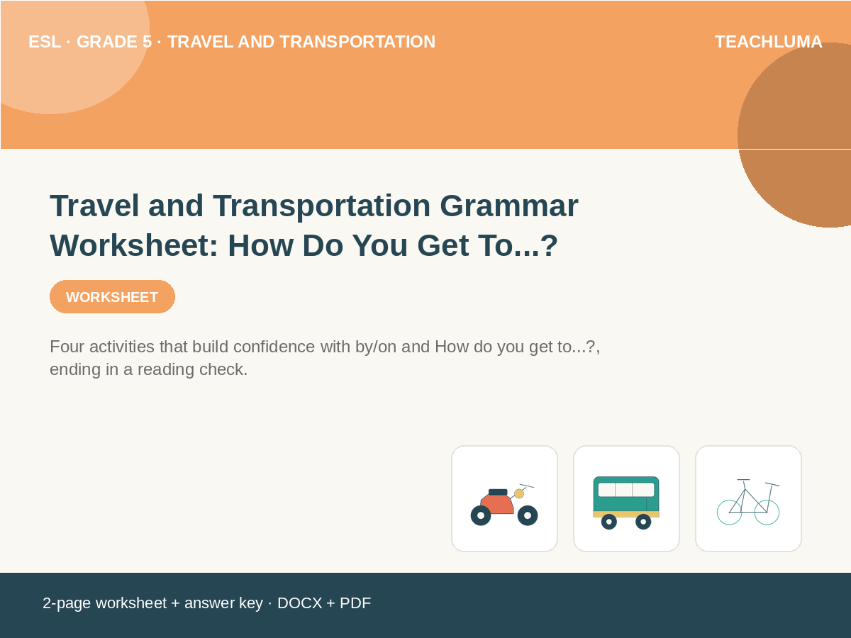 Grade 5 Travel and Transportation Grammar Worksheet: How Do You Get To...?