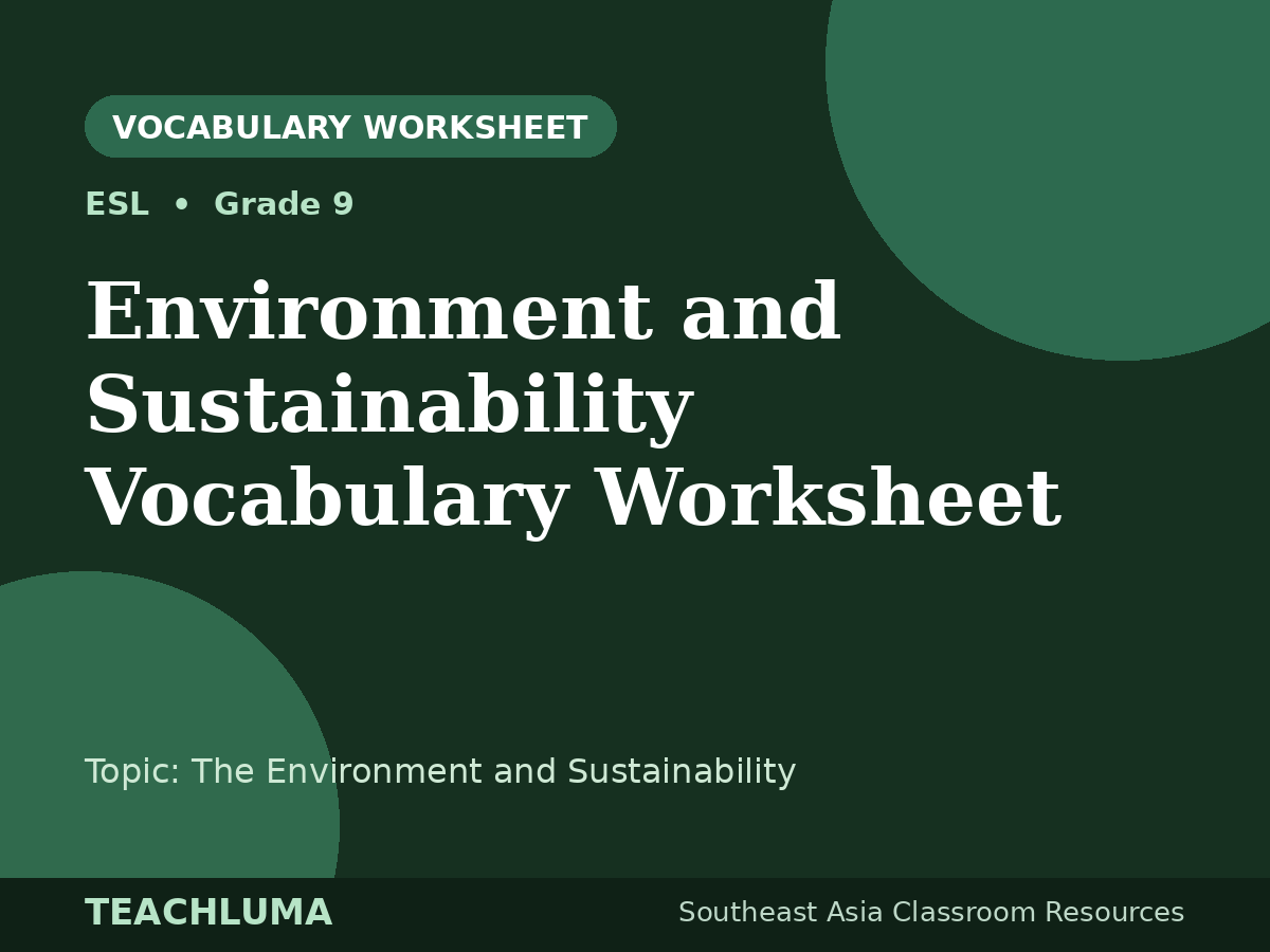 Grade 9 Environment and Sustainability Vocabulary Worksheet