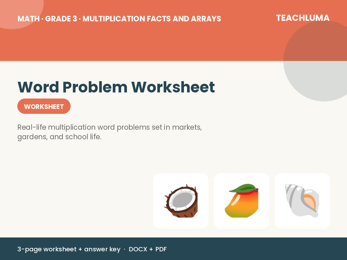 Grade 3 Multiplication Word Problem Worksheet