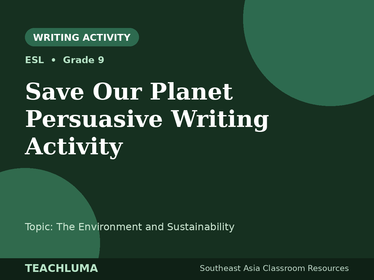 Grade 9 Save Our Planet Persuasive Writing Activity