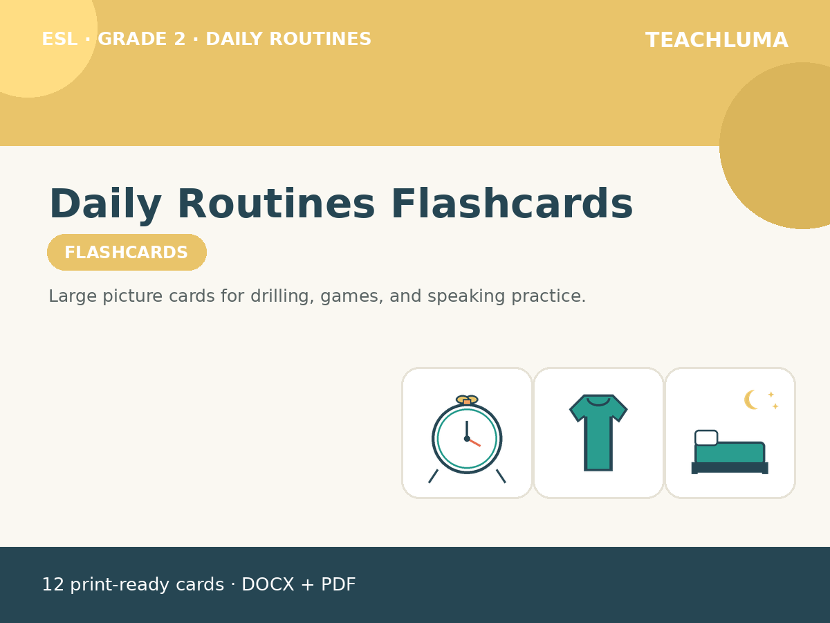 Grade 2 Daily Routines Flashcards (12 Cards)