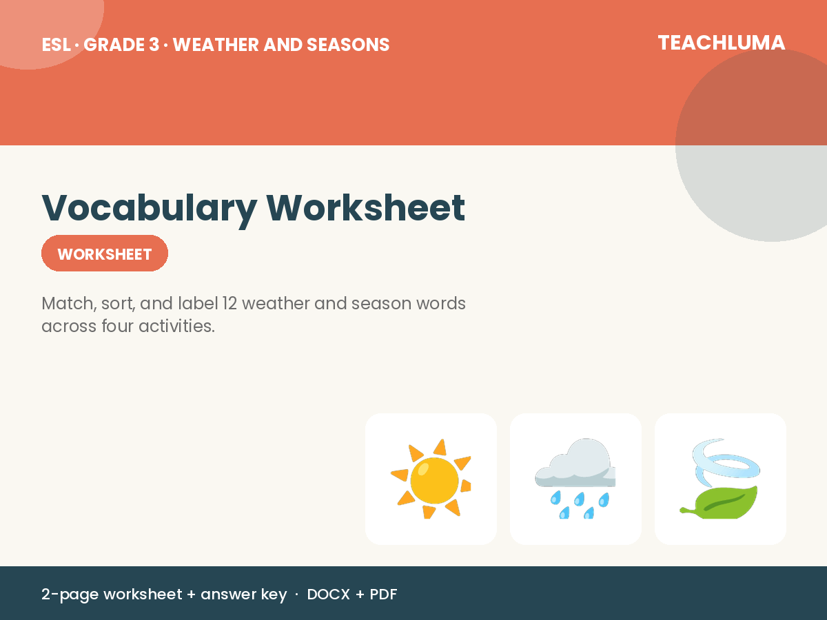 Grade 3 Weather and Seasons Vocabulary Worksheet