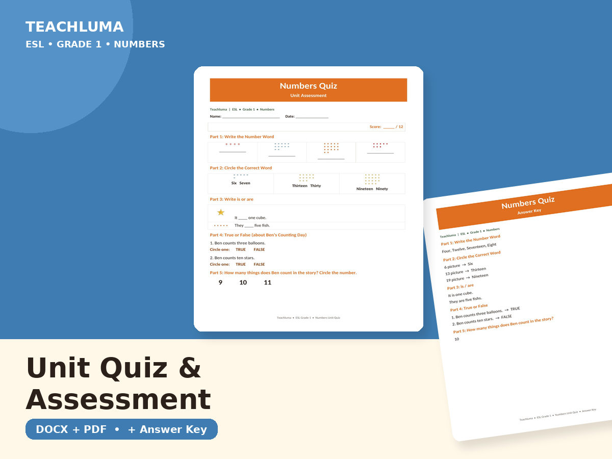 Numbers — Unit Quiz / Assessment