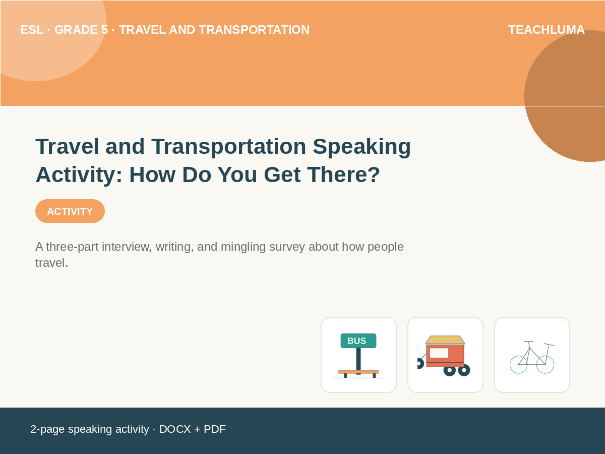 Grade 5 Travel and Transportation Speaking Activity: How Do You Get There?