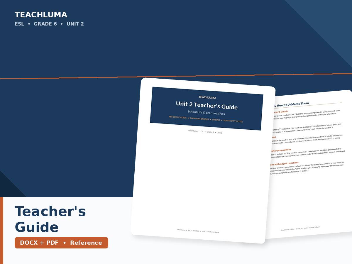 Unit 2 Teacher's Guide — School Life & Learning Skills