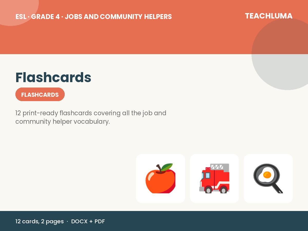 Grade 4 Jobs and Community Helpers Flashcards